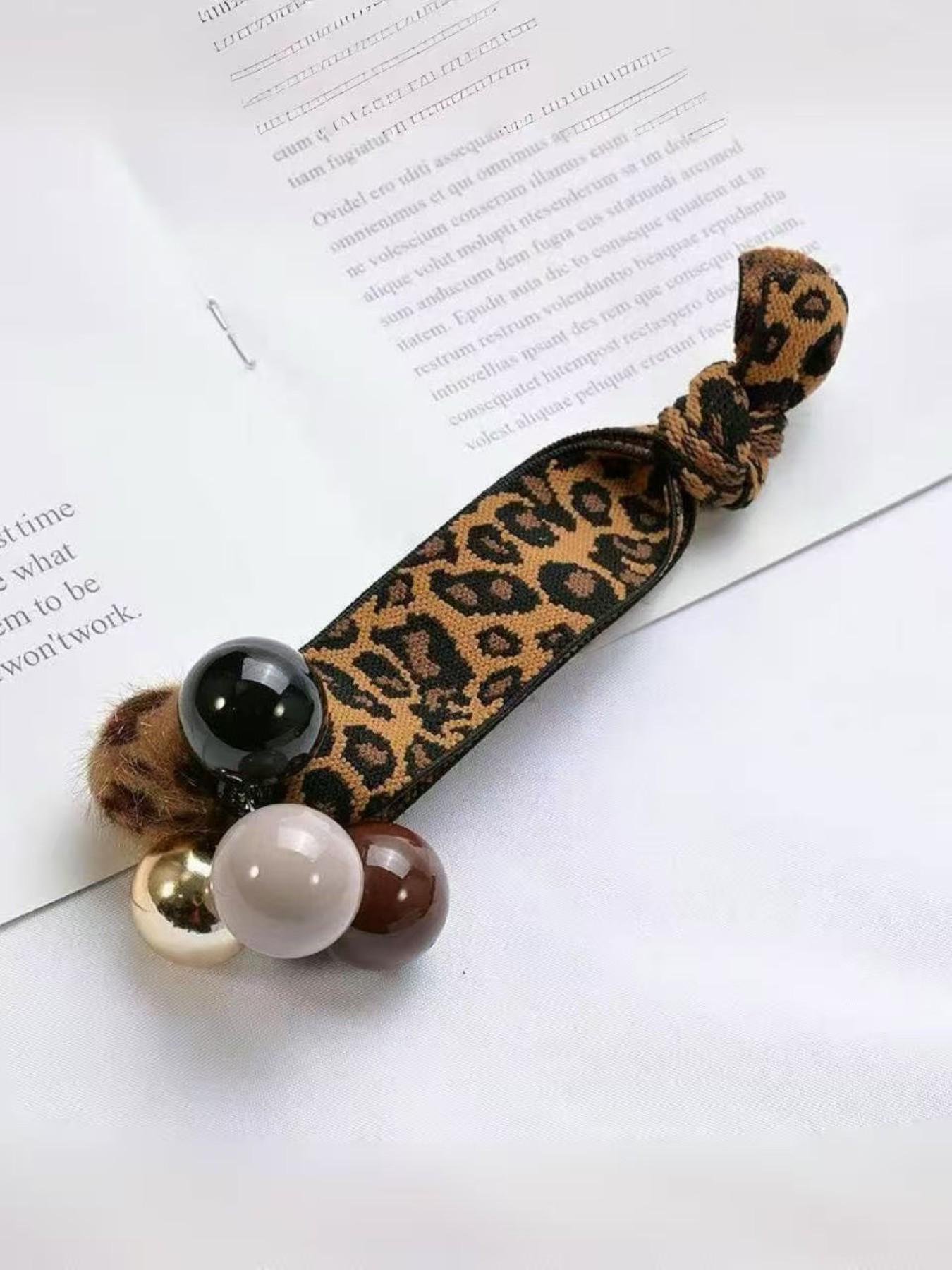 2 Piece Leopard Print Pearl Hair Ties, Elegant Minimalist Design, Flexible Ponytail Accessories, Daily Fashion Wear, Stylish Hair Bands