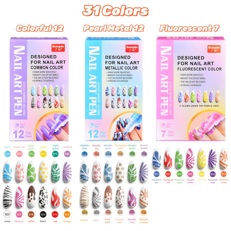 12/24/31 Colors Nail Art Pens Set, Nail Art Markers Polish Pen for 3D Nail Art, Drawing Painting Liner Brush for DIY Nail Art Beauty Adorn Manicure Tools