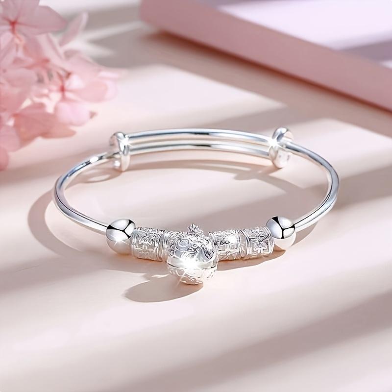 Women's 925 Silver Lace Design Arm Bracelet with Pendant, 6cm Cute Exquisite Pretty Fashion Bracelet, Daily Wear Accessory Ideal for Valentine's Day Gift