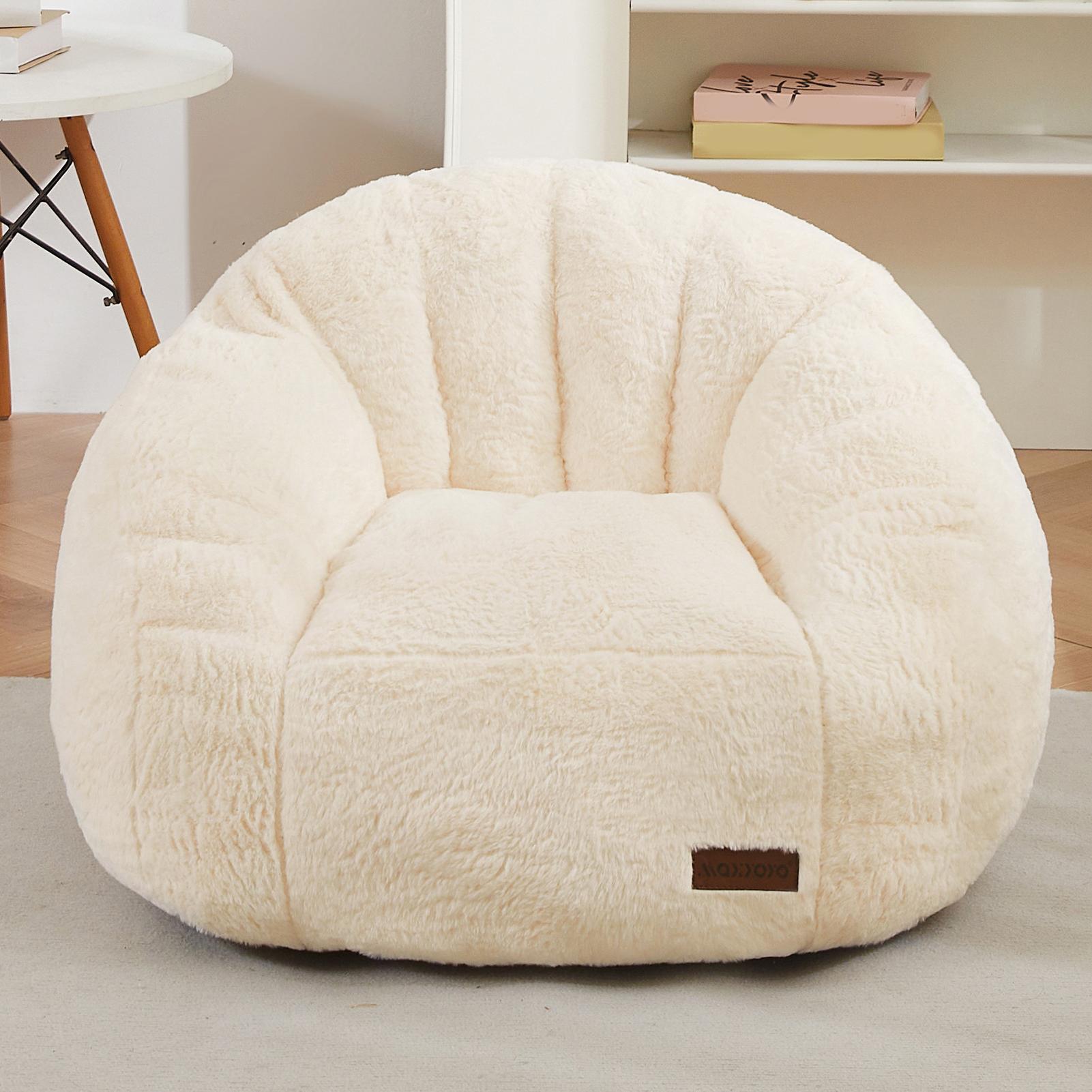 [Cute Size] MAXYOYO Shell Shaped Bean Bag Chair, Faux Fur Compact Lounger with High-Quality Foam Filling