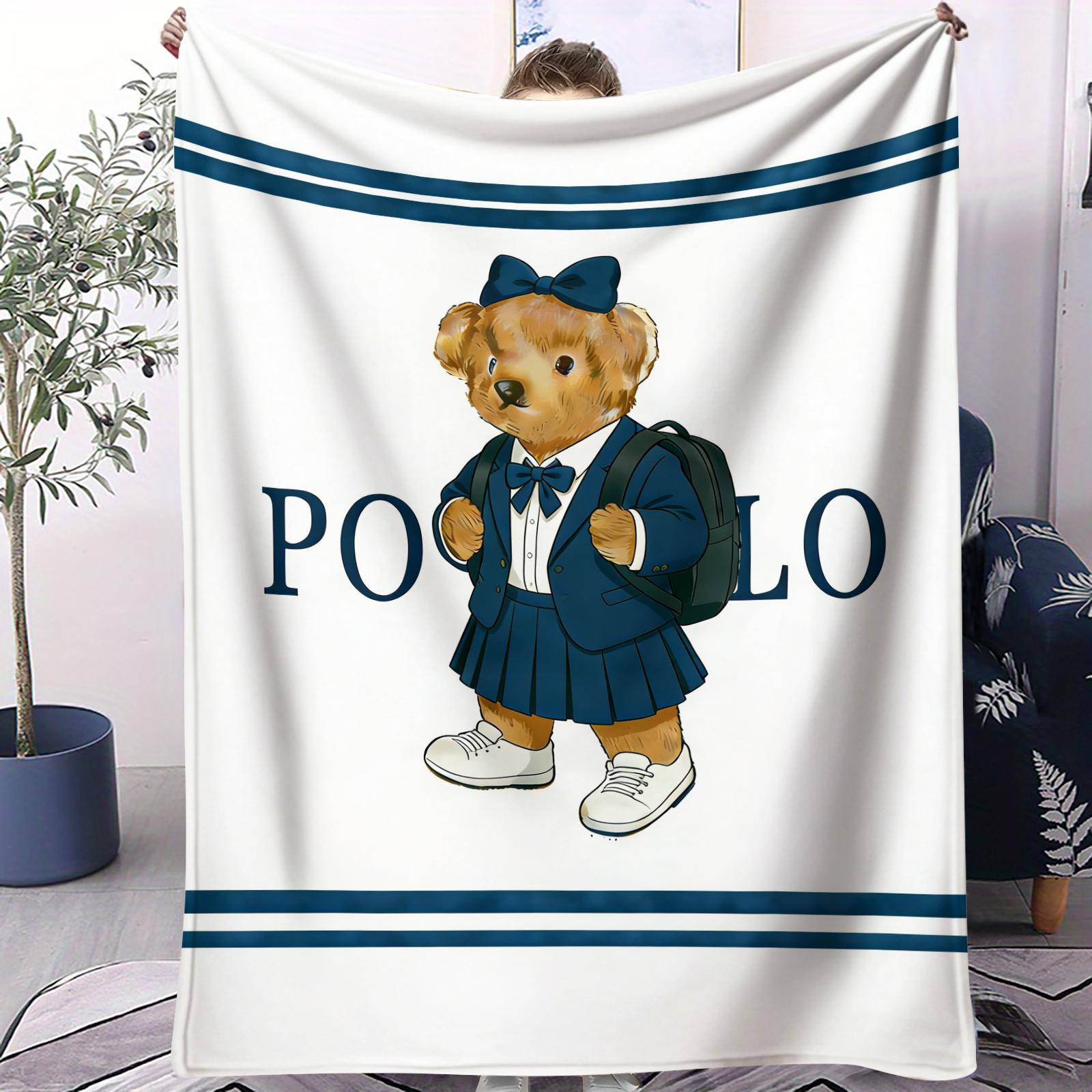 Bear printed pattern blanket, suitable for all seasons, suitable for beds, sofas, cars, room decorations, and gifts, suitable for children or adults, Cartoon pattern blanket