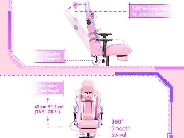 【Dual Speakers】Mr IRONSTONE Gaming Chair with Speakers and Led Lights Ergonomic Massage Computer Gaming Chair with Broaden Cusion and Footrest High Back Video Game Chair for Adults Kids Boyfriend Father's Gift, Blue Black and Pink