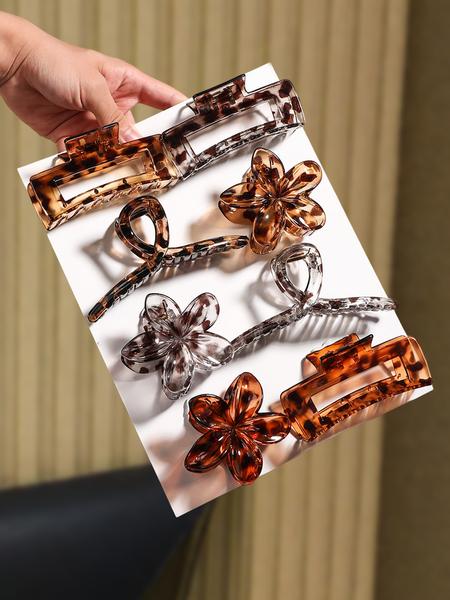 8pcs Retro Leopard Print Hair Clip Flower Geometric Design Daily Commuter Hair Good Helper Advanced Sense Hair Essential Hair Claws