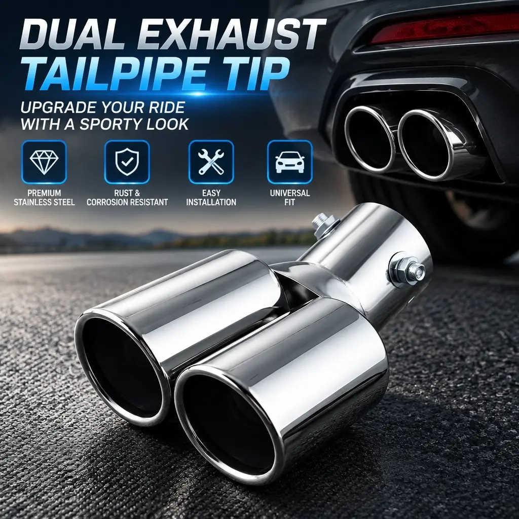 63mm Inlet Stainless Steel Y-Shape Exhaust Muffler Tip, Universal Dual Outlet Tail Pipe Decor Cover, Car Modification Accessory,Pre-lit