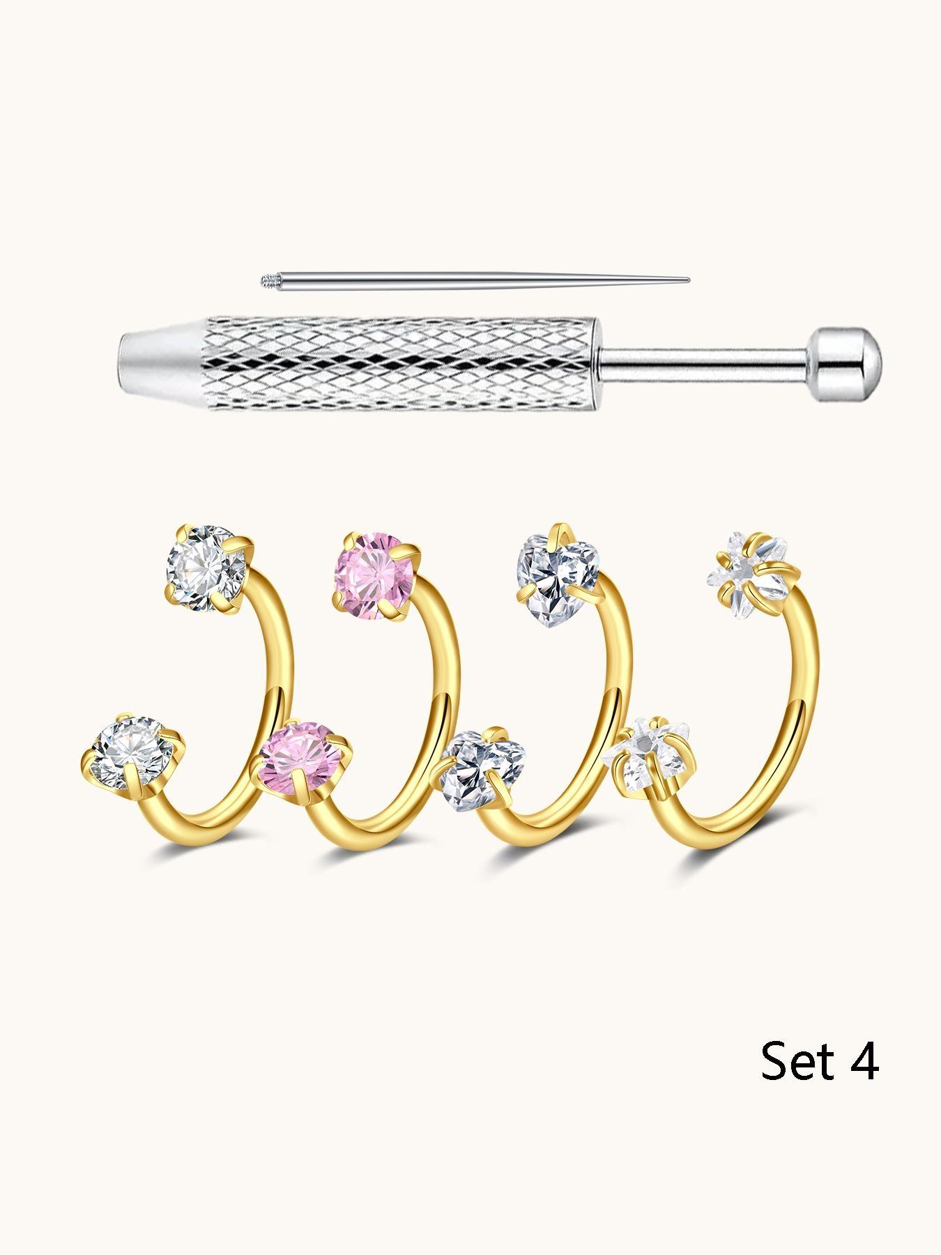 6pcs Heart Star Cz Horseshoe Nose Rings, Internal Threaded Stainless Steel 18gauge 8mm Hoops, Ideal for Nose, Cartilage, Tragus, Helix & Lip Piercings, Nose Piercing Jewelry, Body Jewellery