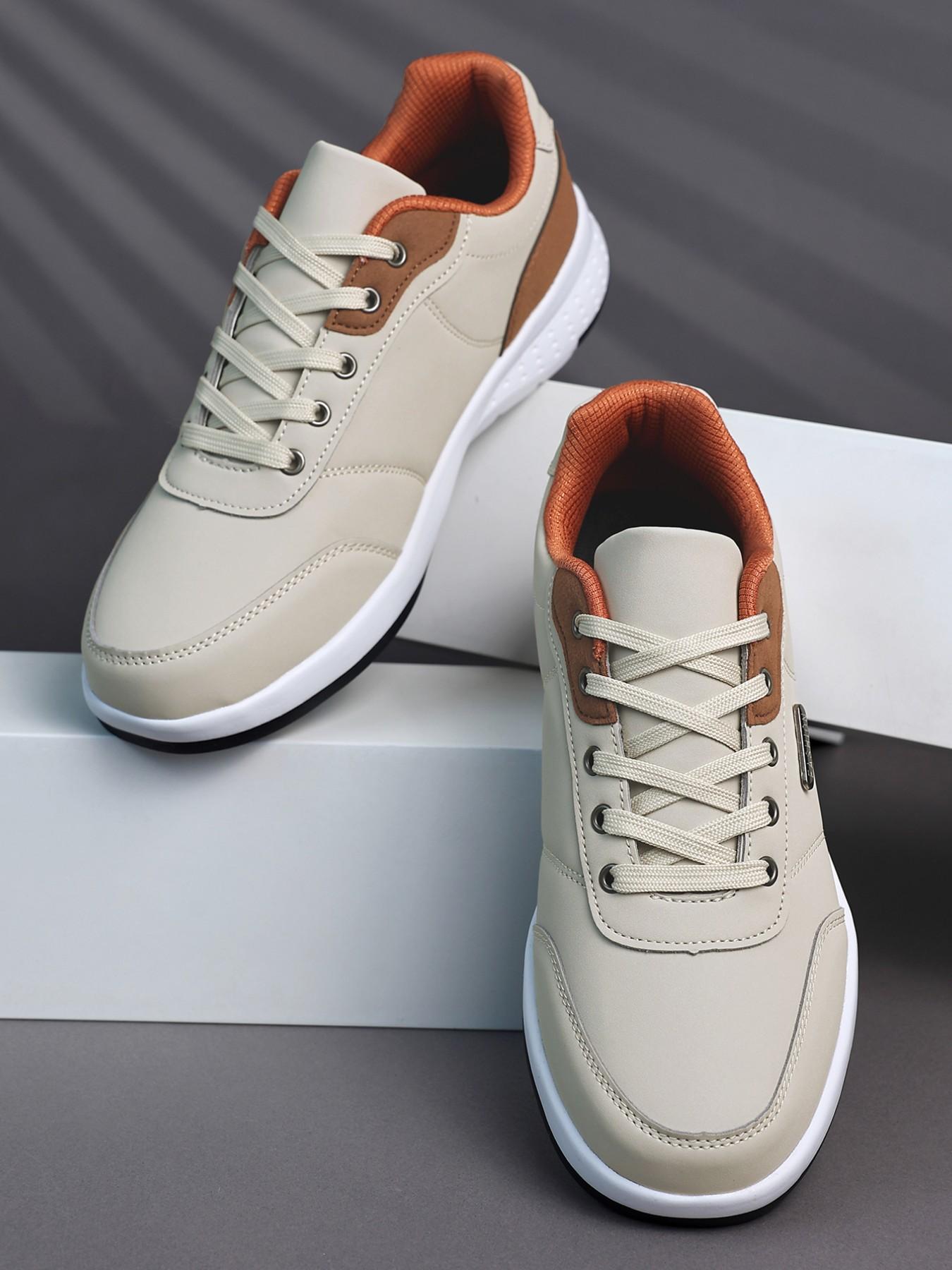 Men's Athletic Shoes, Breathable PU Leather, Colorblock Design, Eva Sole, Casual Style, All-Season Sneakers, Anti-Slip & Shock-Absorbing, Versatile Colorblock Sneakers