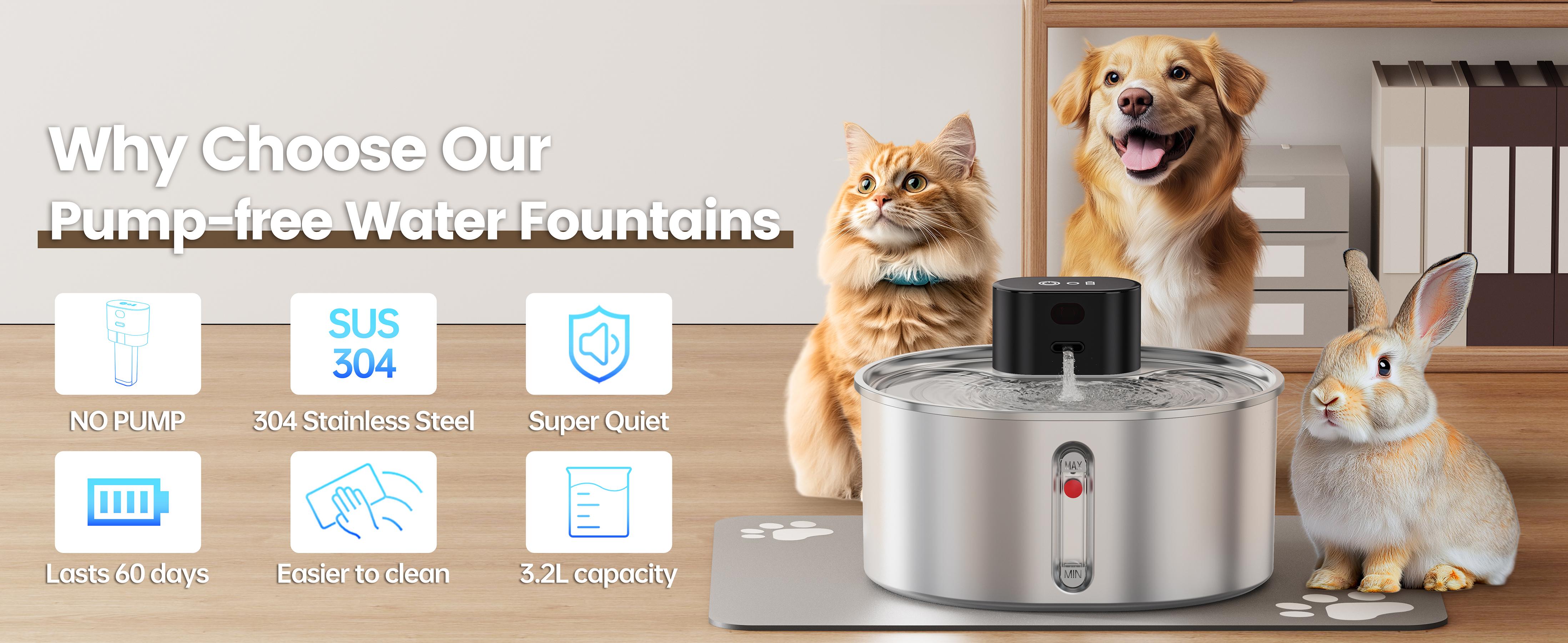 Virtulance Pumpless Cat Water Fountain with 3 Filter - 3.2l/108oz Stainless  Steel Pumpless Pet Water Fountain, Pet Fountain, Fountain with Motion  Sensor, Ultra Quiet - TikTok Shop
