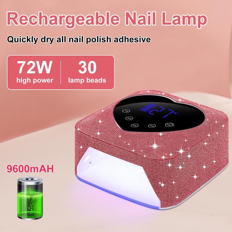 72W cordless rechargeable nail lamp UV LED nail lamp with 30 LED beads rechargeable nail gel dryer  with 5 timing settings  nail salon nail art nail care Manicure Cutics