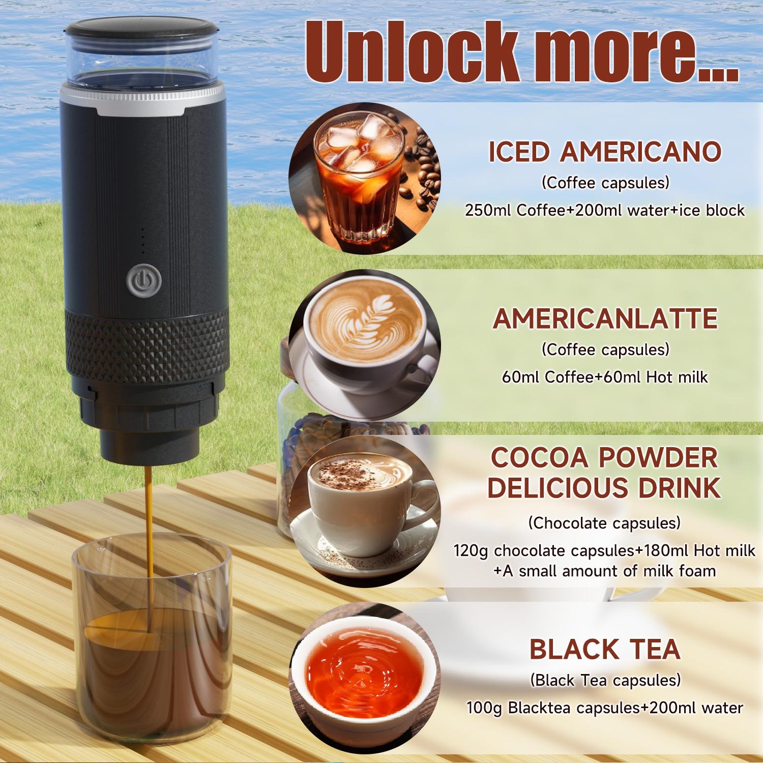 Portable Electric Espresso Machine, Automatic Capsule Coffee Maker, Hot & Cold Brew, Compatible with K-Cups & Grounds, Travel-Friendly Design, Coffee Equipment