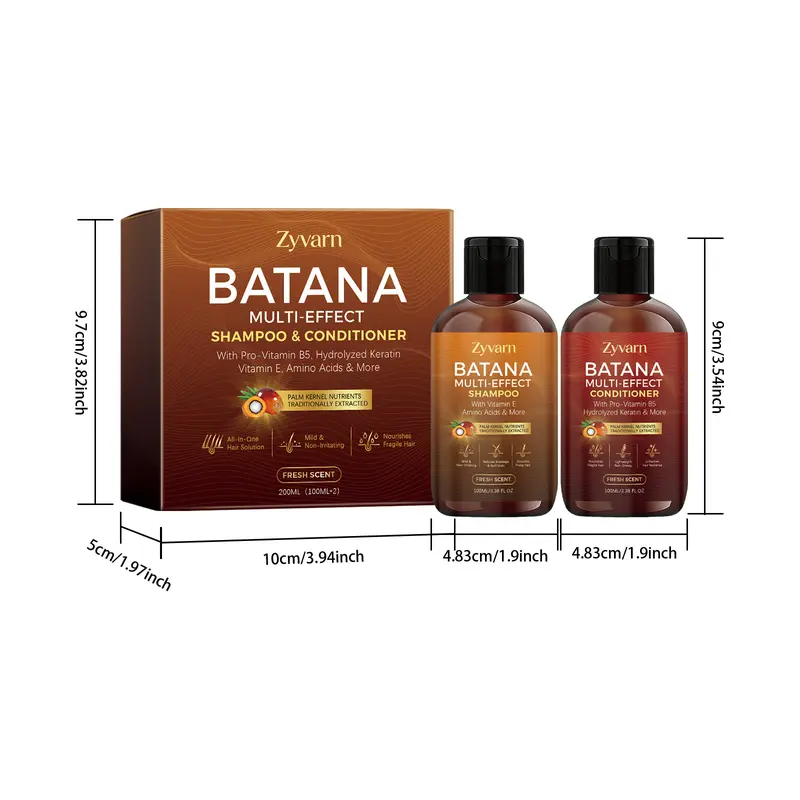 Shower Set - Batana Oil Shampoo & Conditioner - 8 in 1 Organic Hair & Scalp Care Nourishing Scalp Set - Hair Growth, Moisturizing, Anti Frizz, Strengthening- Repair Shampoo Conditioner Hair Care Products (2 x 100 mL)