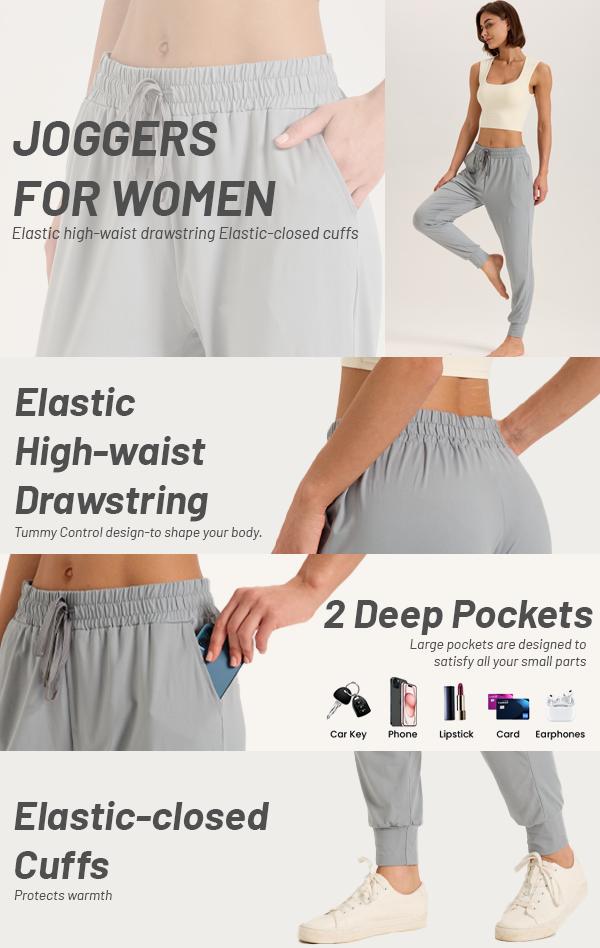 4 Pack High-Waisted Joggers for Women - Stretchy Casual Sweatpants with Pockets, Lightweight Comfy Lounge Pants for Workout, Travel & Everyday Wear