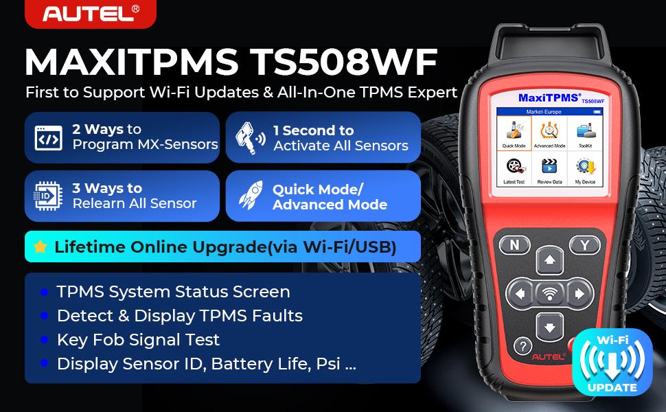 Autel MaxiTPMS TS508WF TPMS Tool, Enhanced TS508 Wi-Fi Version, Mx-Sensor TPMS Progamming Tool, TPMS Diagnosis, TPMS Live Data, TPMS Relearn Tool, Read/Clear TPMS DTCs