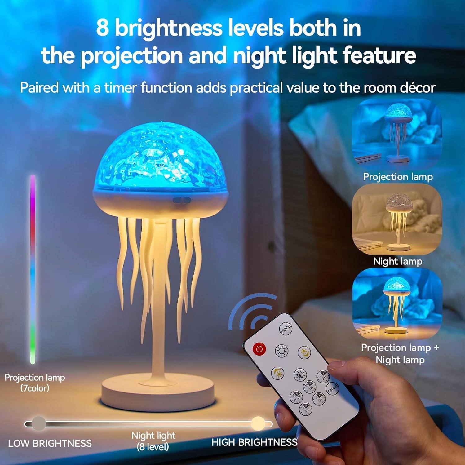 1 Piece Jellyfish Lamp Projector Night Light, 7-Color Changing, Portable and Bright Table Lamp, Waterproof Night Light for Bathroom, Ocean Ambient Light, Suitable for Bedroom, Living Room, Home Decoration, Birthday Gift for Teens and Girls
