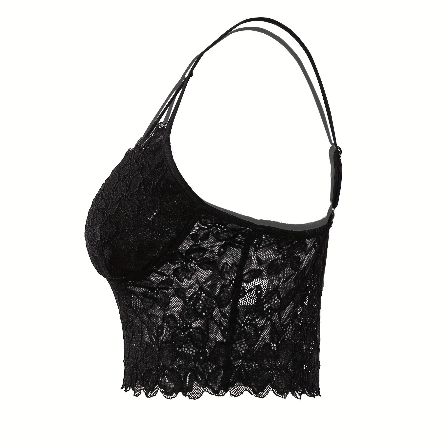 Women's Sexy Contrast Lace Spaghetti Strap Crop Tank Top, Regular Fit, Short Length Sheer Tube Top