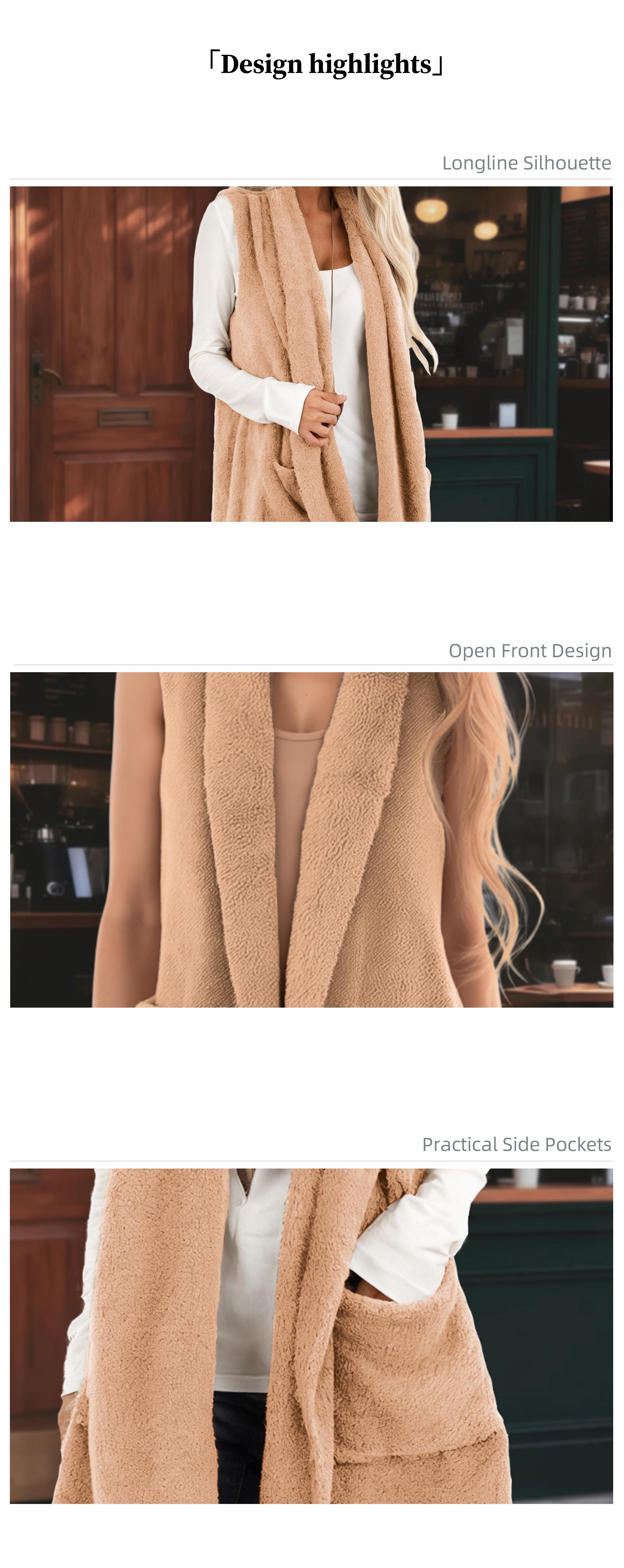 Chicovar Women's Sleeveless Sherpa Vest with Pockets【Clearance Sale】, Lapel Open Front Fleece Cardigan Sweater Fuzzy Jacket Coat
