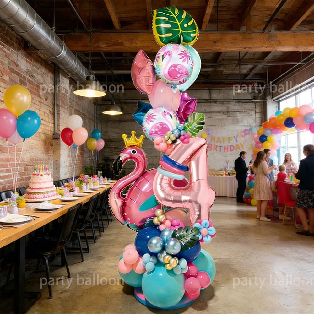 Hawaiian Flamingo Birthday Party Decor Set, Maroon Latex Balloons, Rose Gold Numbers, Outdoor Picnic, Pool Party, Cafe Decoration