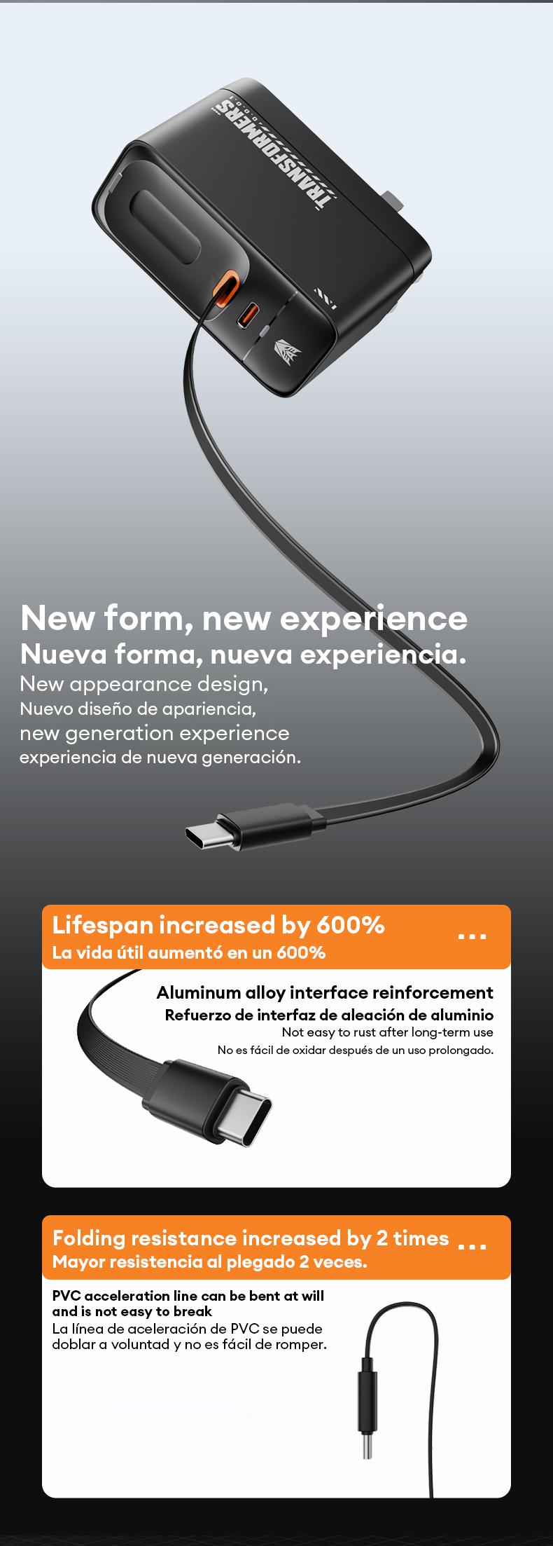 Transformers TF-S01 Retractable Charger Cable Charging Integrated  Freely Retractable Cable, 140W Ultra-fast Charging, Independent Temperature Control Chip, Perfectly Compatible with Multiple Devices