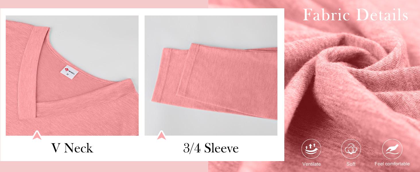 WIHOLL 3/4 Length Sleeve Womens Tops V Neck Casual Tunic Tops Basic Shirts Loose Fit Blouse