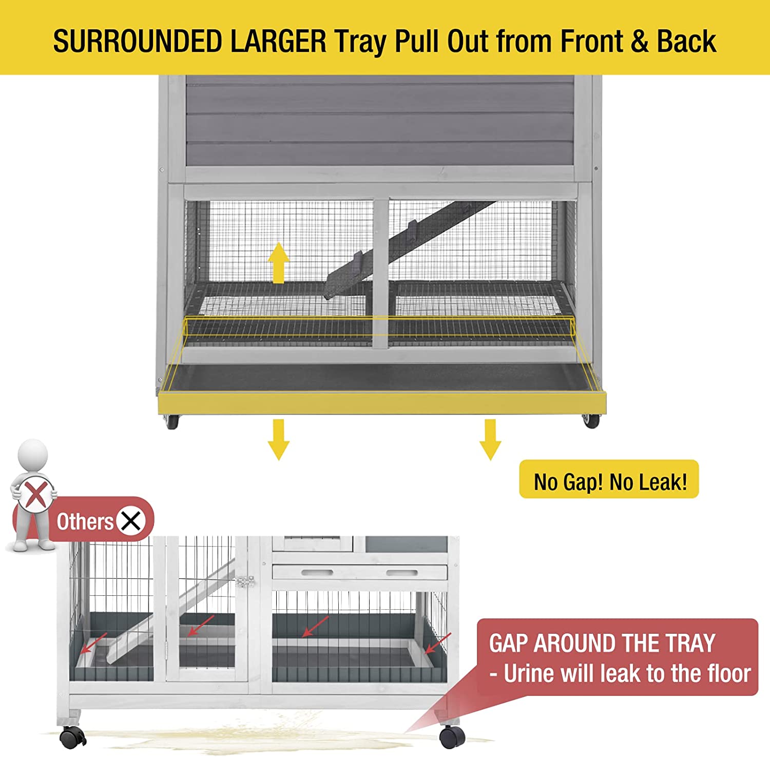 Aivituvin Outdoor Rabbit Hutch | Wire Bottom Rabbit Cage (Inner Space 9.6ft²)-AIR15