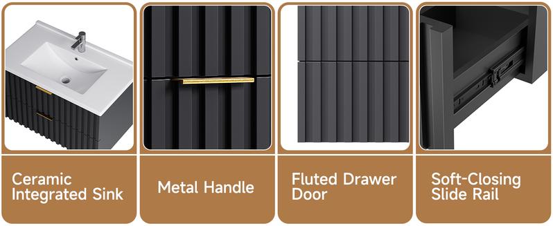 【Valentine's Day gift】ONBRILL 30/36 Inch Bathroom Vanity with Sink Combo, Floating Bathroom Vanity with 2 Fluted Drawers & Metal Handle, Modern Wall Mount Storage Cabinet with Ceramic Integrated Sink for Small Space 【Valentine's Day gift】ONBRILL 30/36 Inch Bathroom Vanity with Sink Combo, Floating Bathroom Vanity with 2 Fluted Drawers & Metal Handle, Modern Wall Mount Storage Cabinet with Ceramic Integrated Sink for Small Space