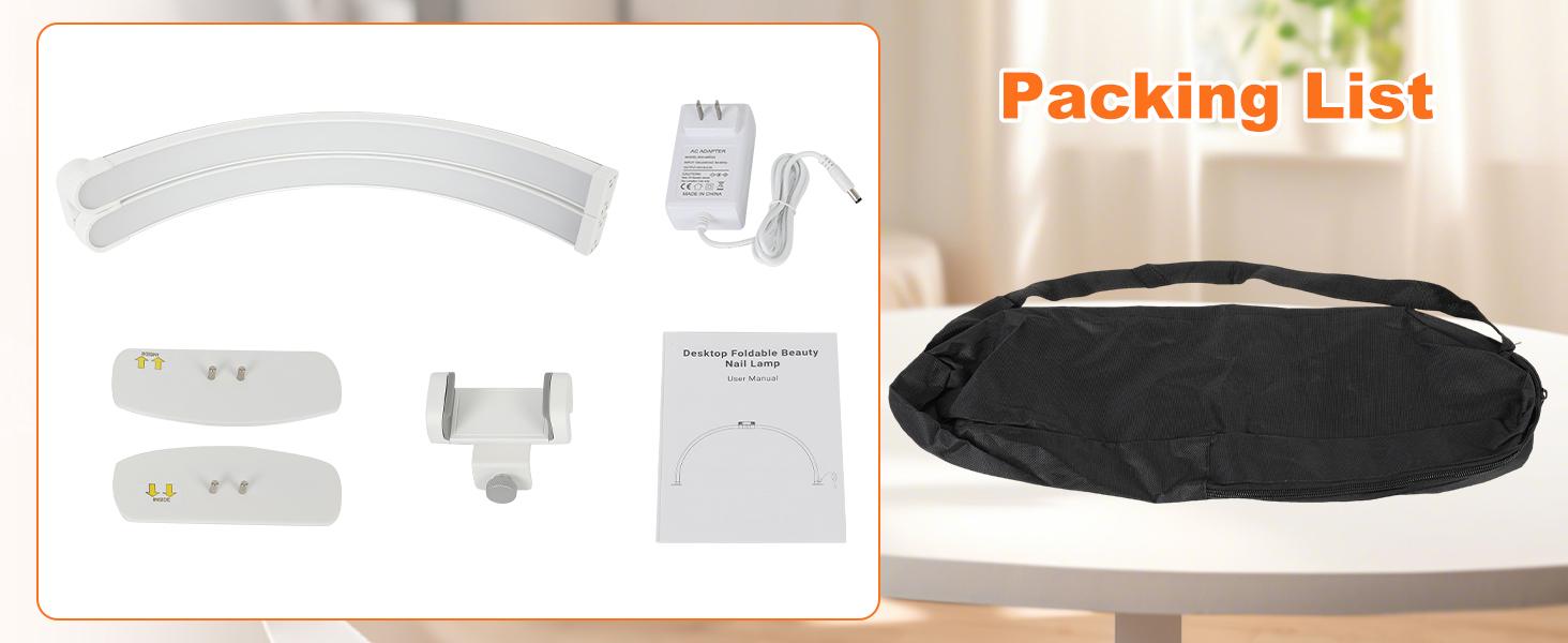 Half Moon Light for Nail Desk with Phone Holder, 28IN Folding Half-moon Lamp with Shinning Diamond, Arch Nail Tech Light with 3 Color Modes & 10 Brightness,For Manicure, Eyelash Extension, Tattooing, Skin Management, Color Temperature 3000-6500K