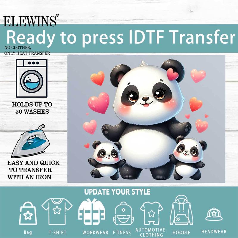 6 Sheets  Panda & Panda Mom DTF Iron On Transfers - Washable Plastic Vinyl Heat Press Sheets Suitable for T-Shirts, Hoodies, Jeans, Backpacks, Pillows - Machine Washable DIY Fabric Transfers for Men & Women