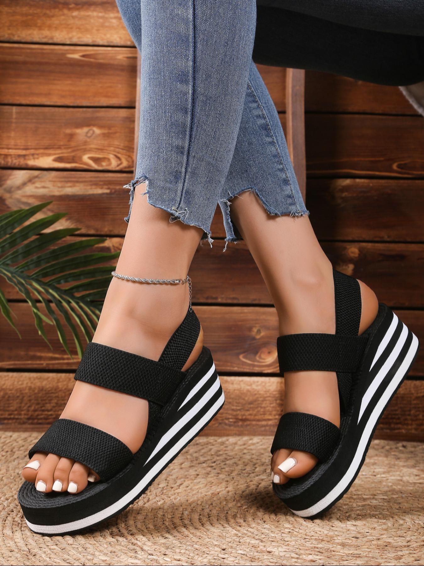 Women's Fashionable Plain Color Wedge Sandals, Casual Comfortable Slip on Sandals for Beach, Lightweight Breathable Shoes for Daily Wear, Summer