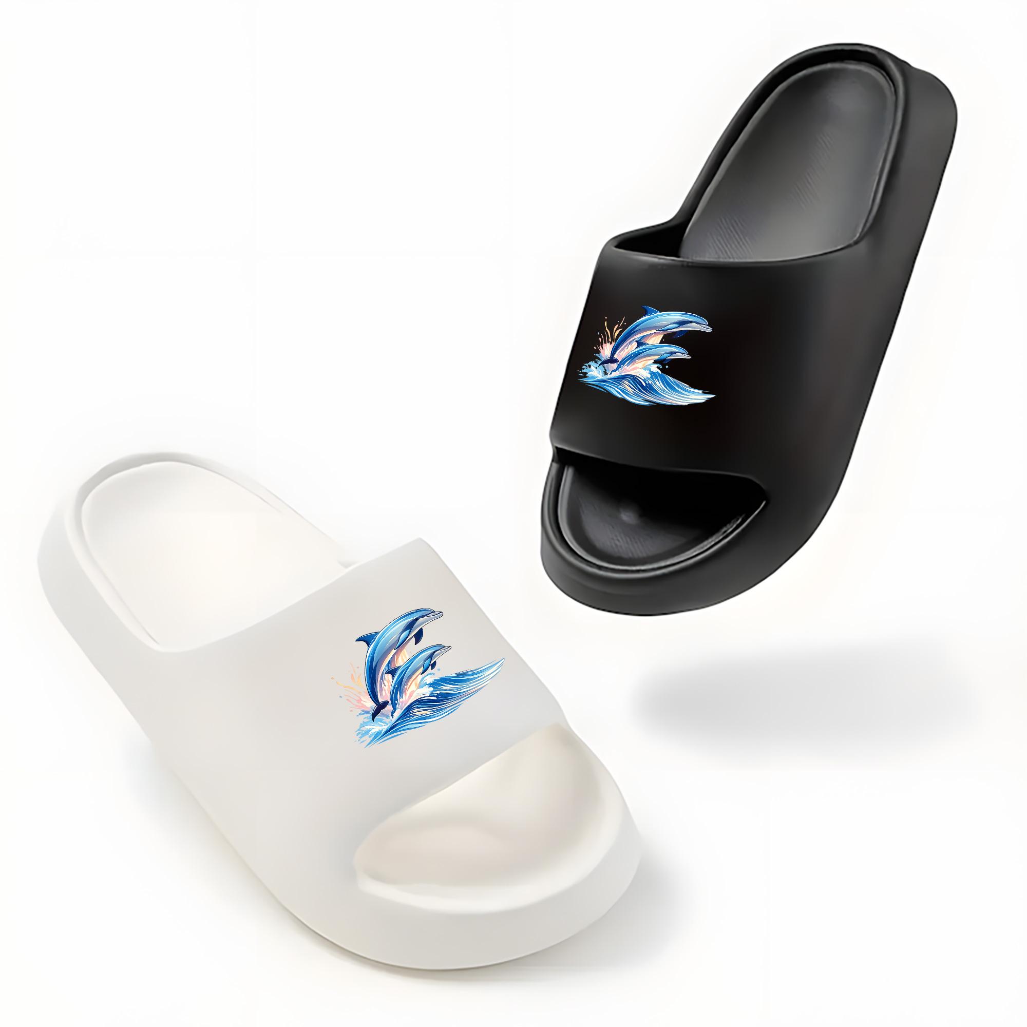 Dolphin Pattern Beach Slippers Women Men Summer Non-slip Soft Sole Quick-drying Lightweight Sandals Casual Outdoor Pool Shoes Flip Flops