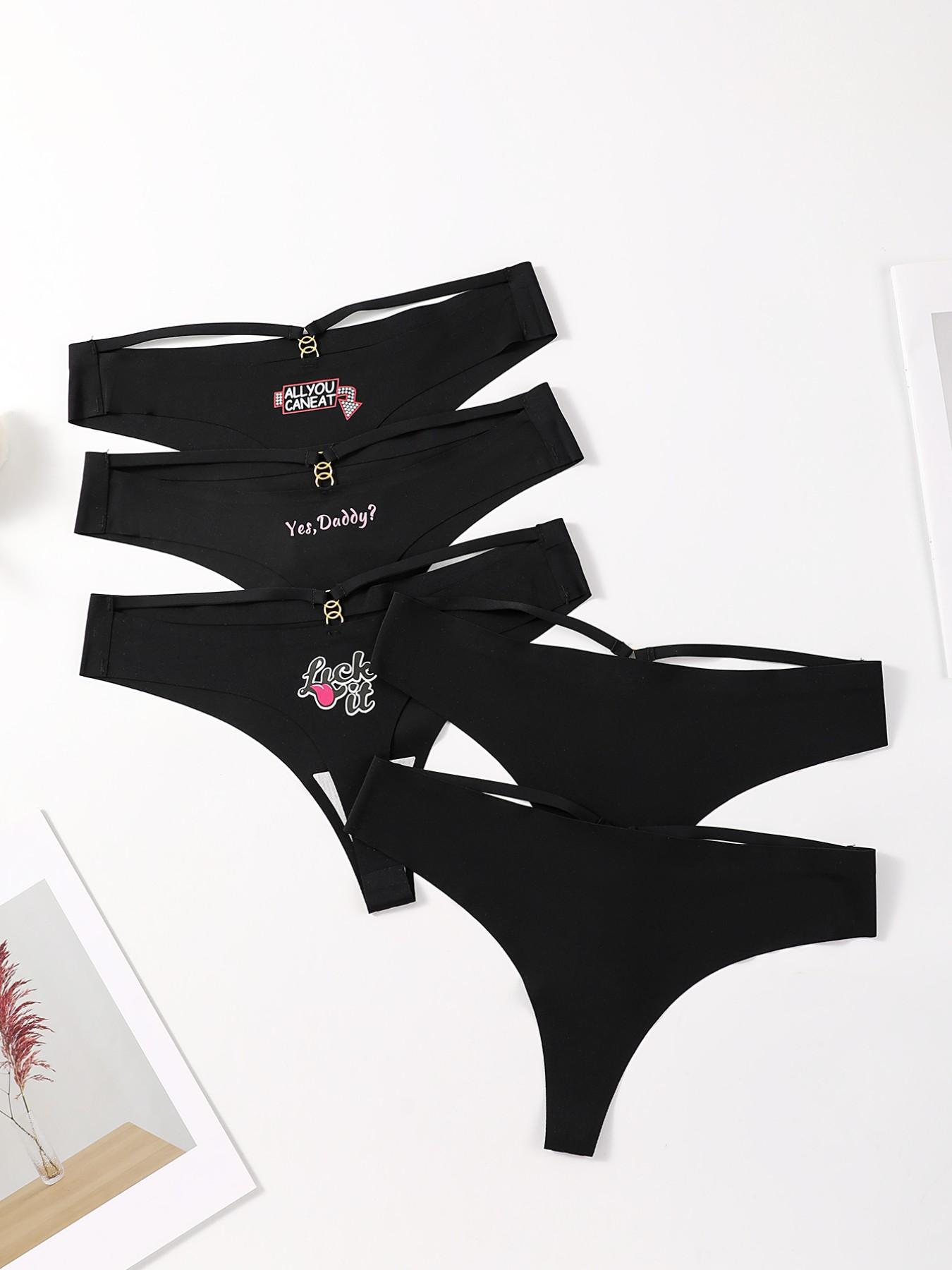 Low-Waist Sexy Women's Briefs Set of 5, Unique Print with Metal Accessories, Street Style Hot Girl Underwear, All Seasons Fitted