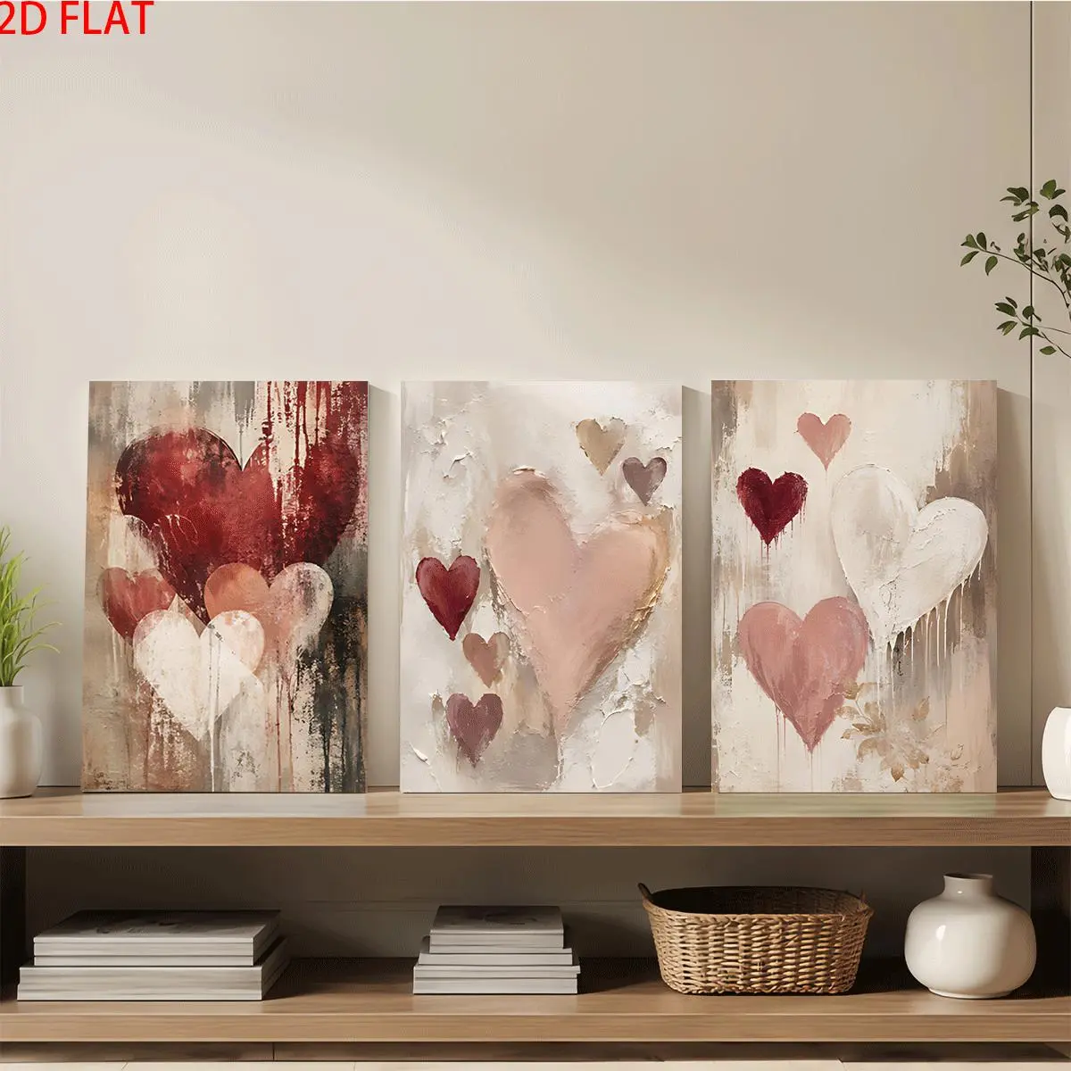 Red 3-Piece Canvas Wall Art - Framed, Ready To Hang - For Living Room Bedroom - Perfect Gift For Couples Her Valentine's Day - Wall Decor, Home Decoration