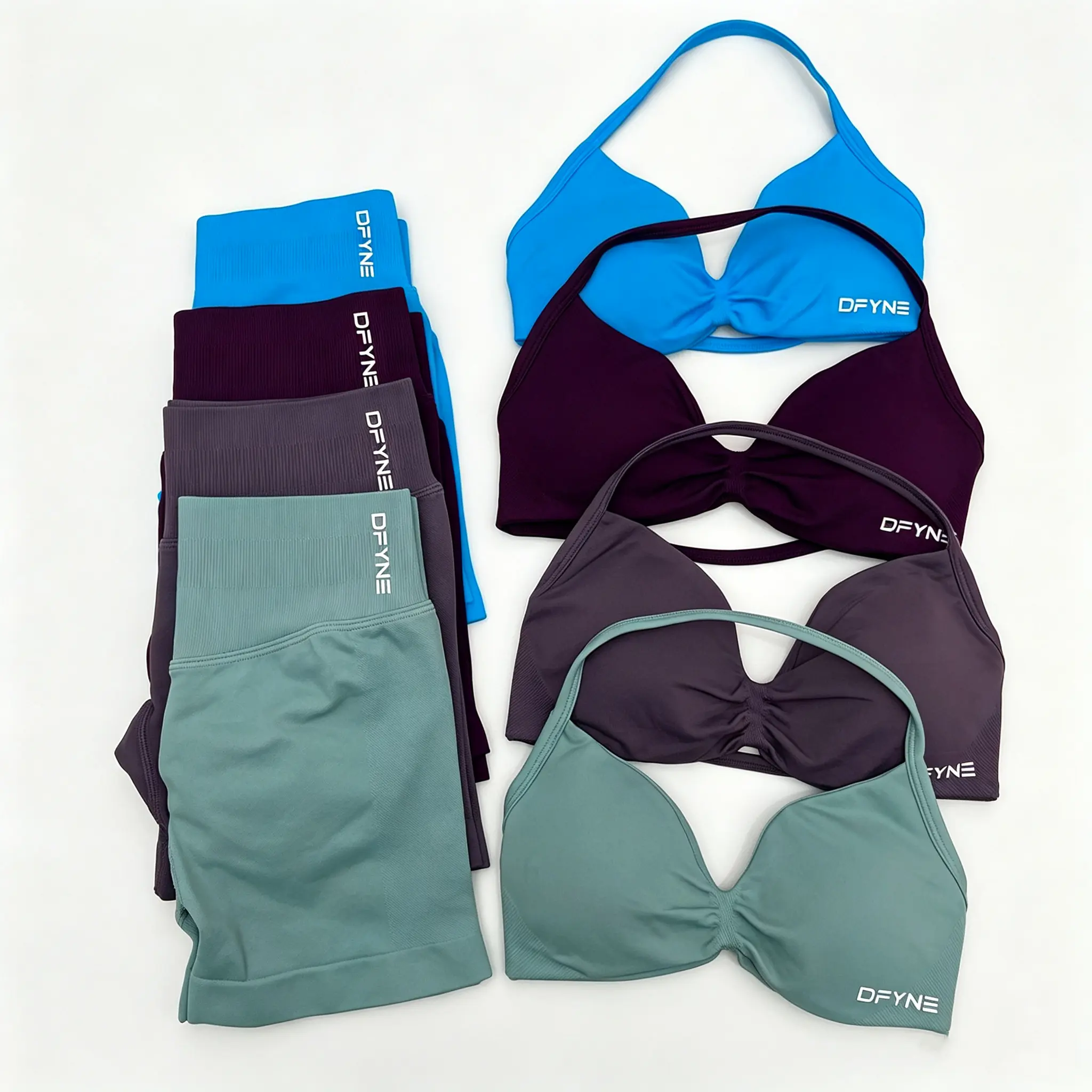 DFYNE Women’s Seamless 2-Piece Workout Set - Backless Sports Bra & High Waist Scrunch Shorts for Yoga, Gym