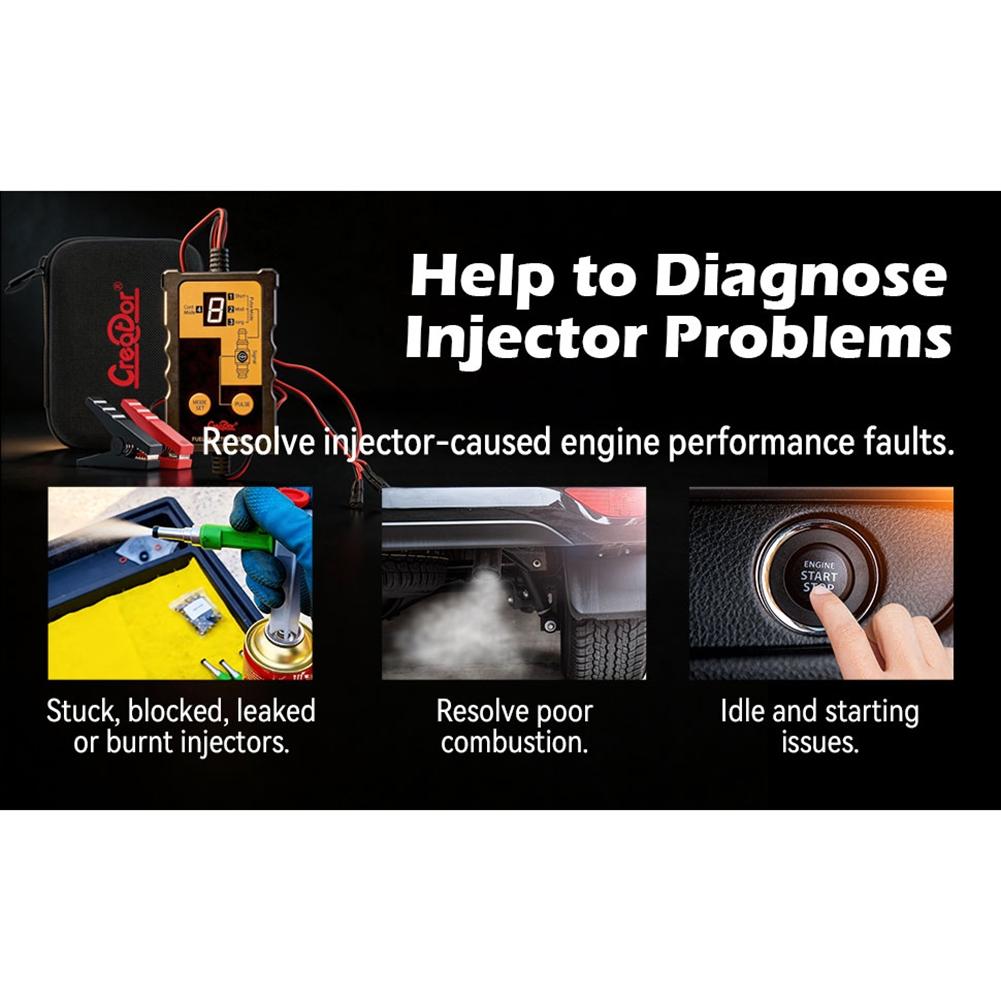 Creator Fuel Injector Testing and Cleaning Tool Kit, 8 Pulse Modes, 4-Wire Dual-Channel Simultaneous Testing, 8 Adapter Sizes, 12V/5V Output for DIY Auto Repair