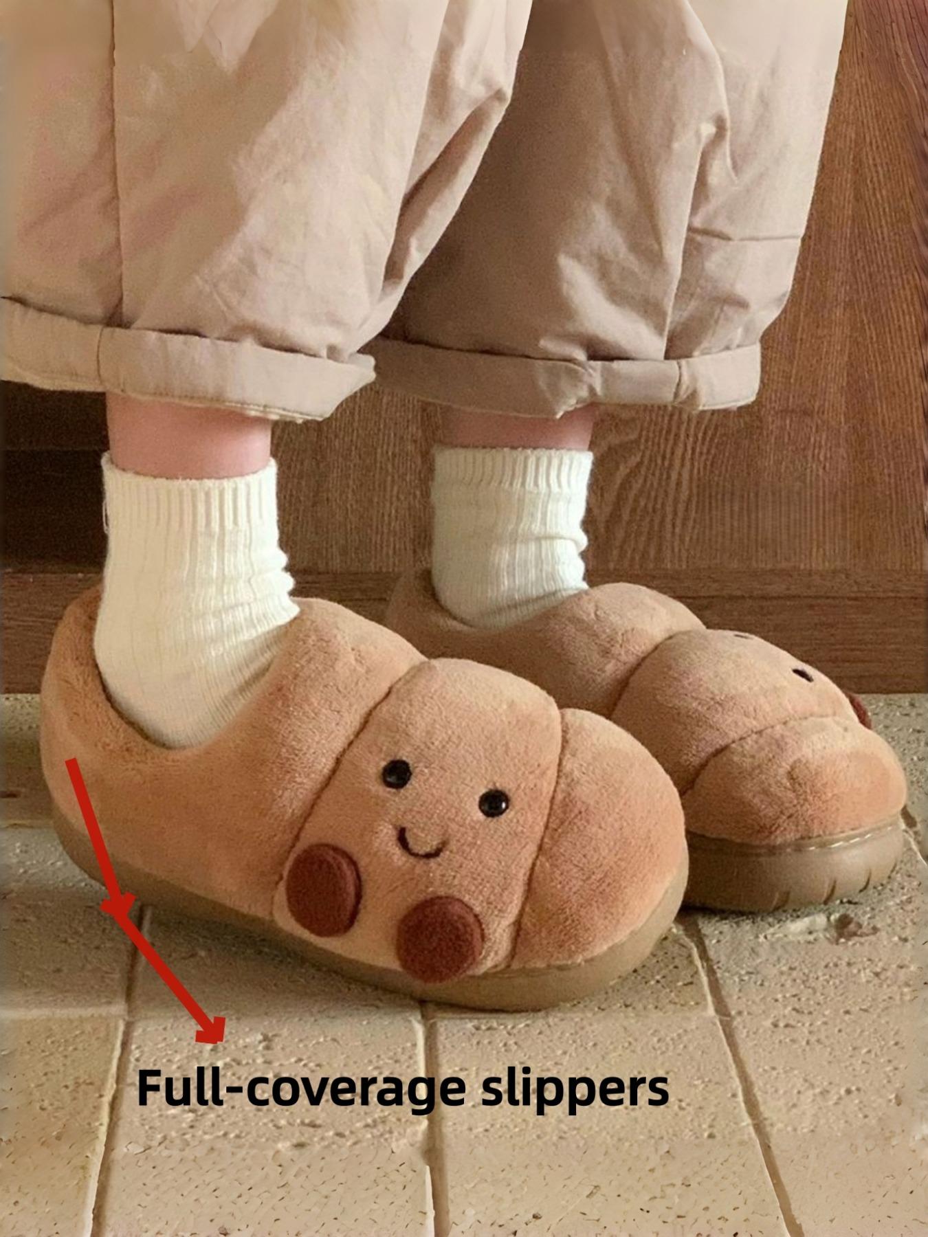 Woman man Funny Croissant Slippers – Cute Cartoon Pastry Design, Fluffy Thick Plush Cozy Warm Slip-On Shoes,Soft Non-Slip Sole, Indoor Outdoor Winter Home Footwear, Comfy Bedroom House Shoes, Unique Holiday Gift.