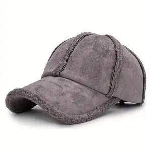 1pc Unisex Baseball Cap with Trendy Design, Imitation Lamb Fur Lining, Solid Color, Versatile Fashion Hat for Autumn And Winter