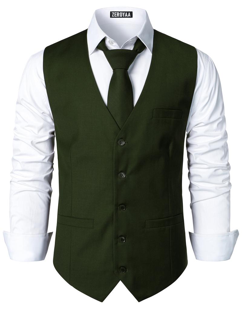 ZEROYAA Men's Hipster Urban Design 3 Pockets Business Formal Dress Vest for Suit Tuxedo