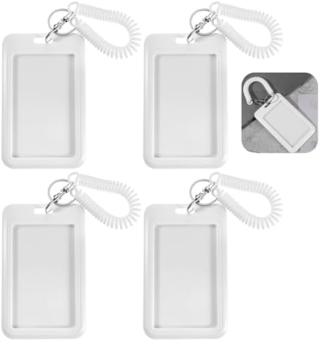 4 Pcs Photocard Holder, Transparent Photo Card Holder Keychain, ID Badge Holders, Bus Credit ID Bank Cards Holders Student Cards Photo Protector (Straight Edge White)