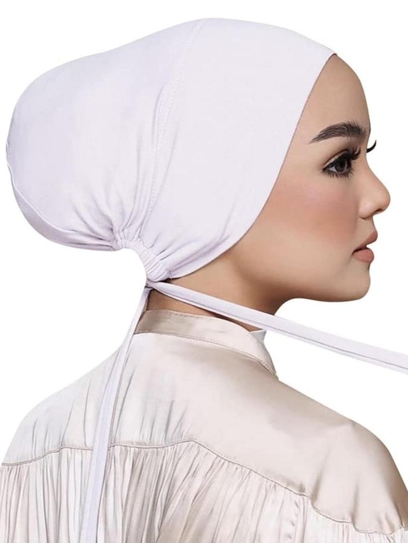 1 Piece Muslim Drawstring Headscarf, Adjustable Hijab Tube Cap Under Scarf, Elegant Casual Chic Solid Color Turban For Women, Convenient Accessories For Daily Wear