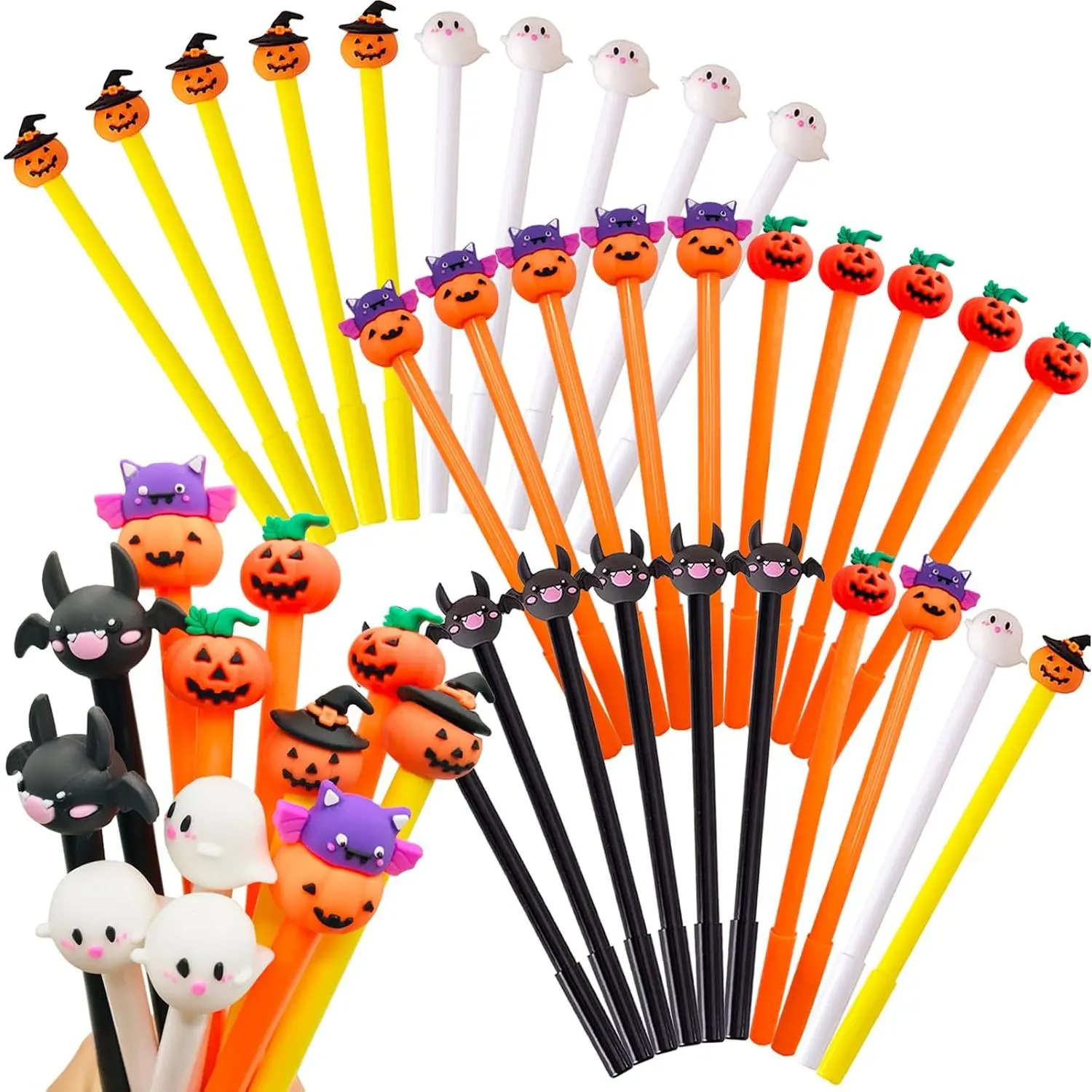 30 count Halloween Pens, Fun Pumpkin  Bat Shape Writing Pens, 0.5 mm Bulk Black Ink Cool Pens for Halloween Thanksgiving Student School Party  Office Supplies