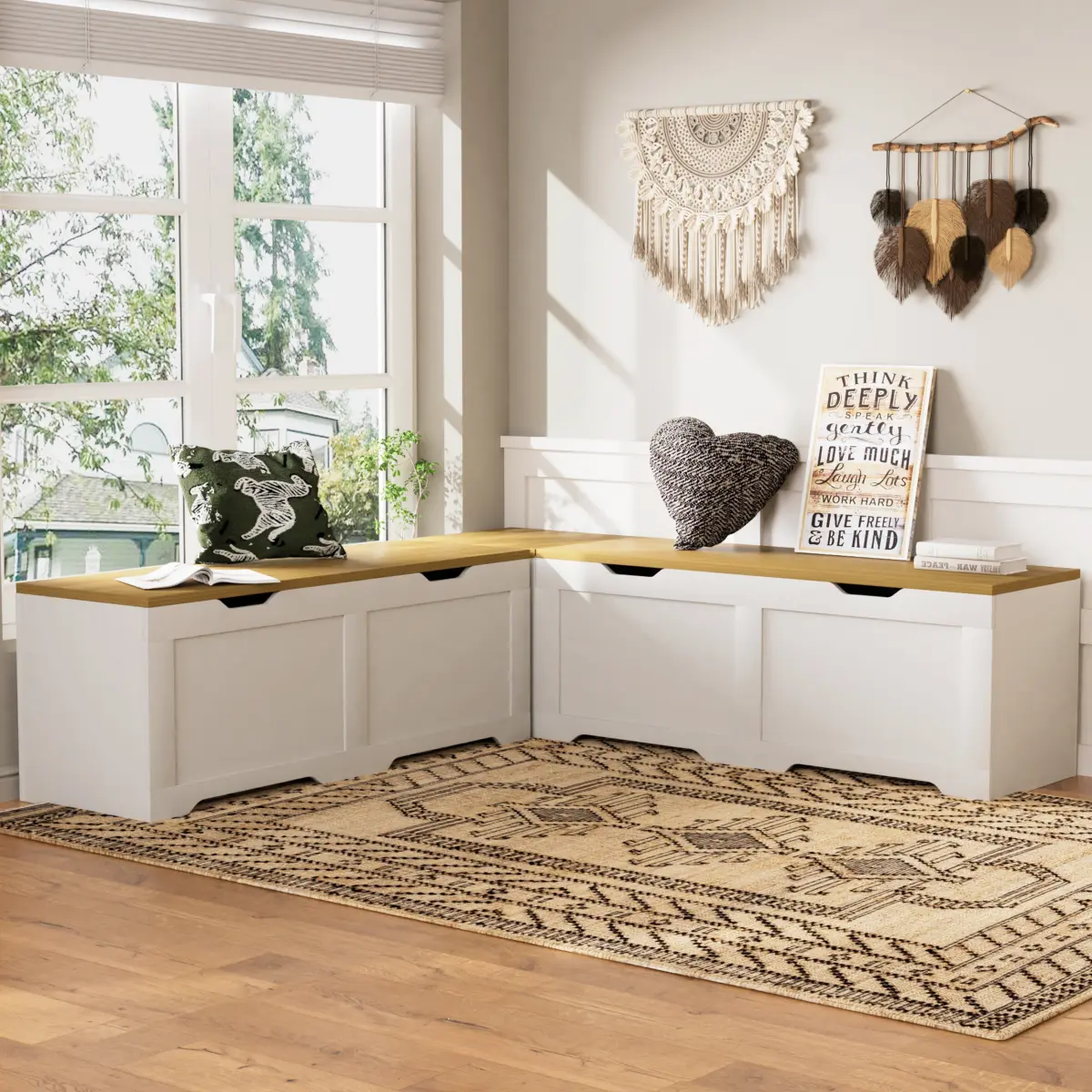 L Shaped Storage Bench with Cushion,3 Piece Kitchen Corner Nook Bench Seating with Hidden Storage,Breakfast Nook Bench,Corner Dining Seat for Dining Room,Entryway,Kitchen
