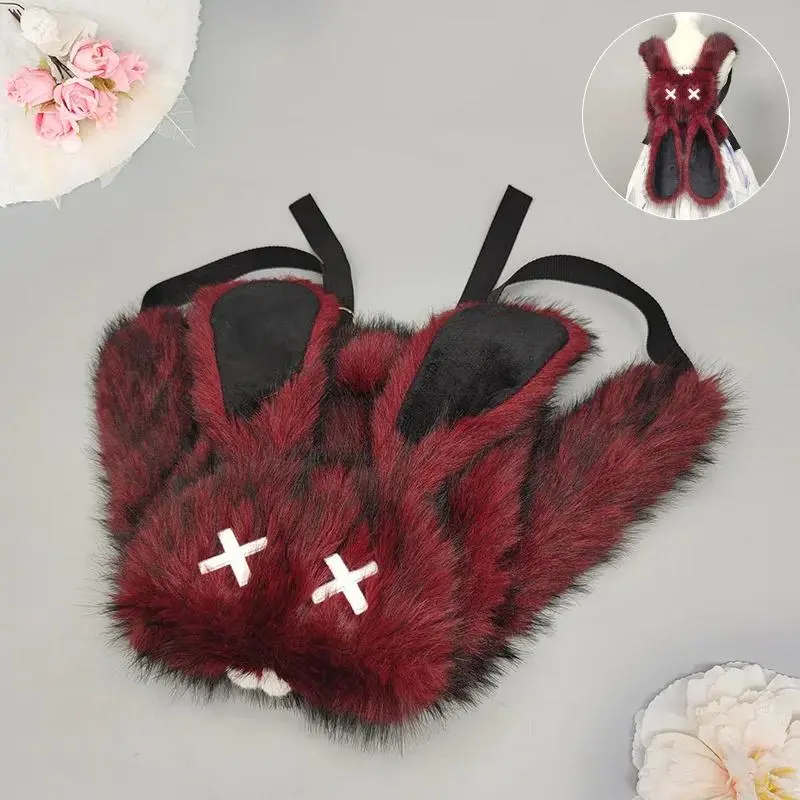 Dark Punk Anime Backpack Goth Lolita Rabbit Subculture Niche Y2k Rabbit Ears Furry Large Capacity Versatile Double Crossbody Bag