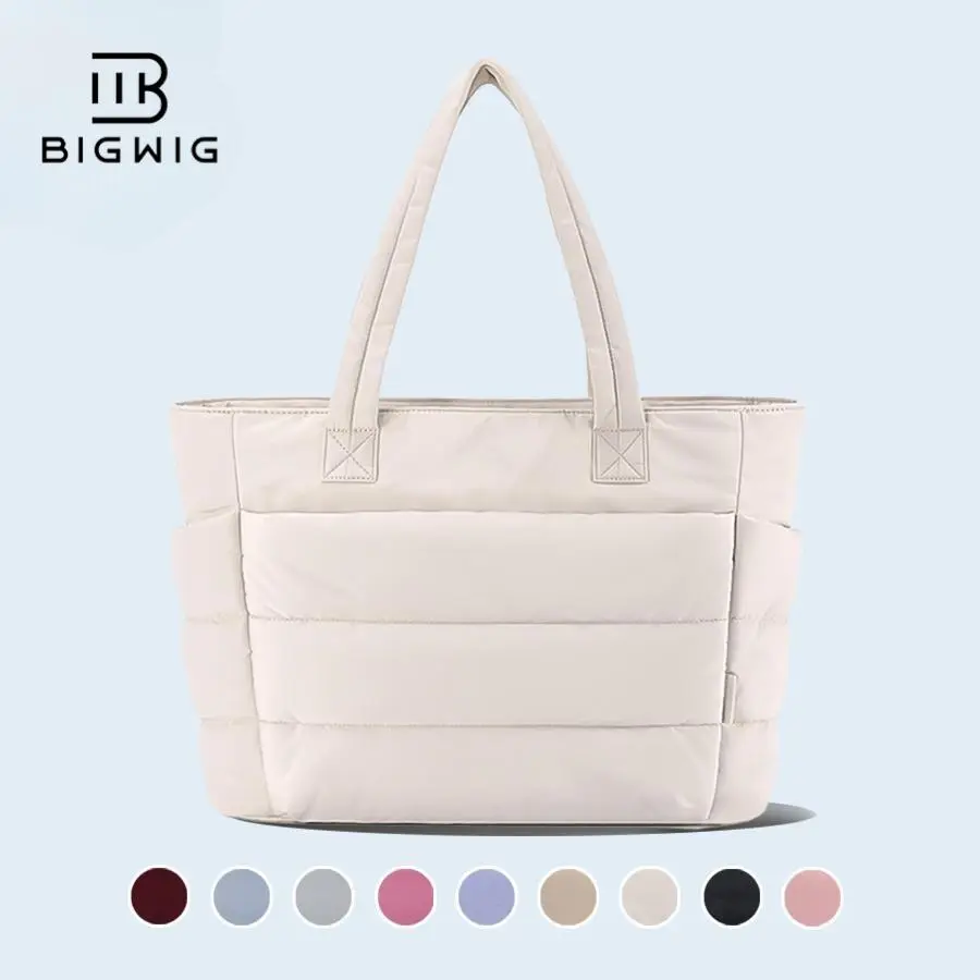 BIGWIG Quilted Tote Bag for Women, Puffer Laptop Work Bag with Adjustable Straps, Lightweight Shoulder Handbag with Zipper for Travel, Quilted Work Bags, Adjustable Women's Tote Bags