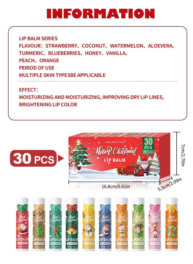 30pcs Lip Balm Set, Lip Moisturizer, Moisturizing Deep Hydration, Christmas Gift for Women, Travel Size Lotion, Non-Toxic, Long-Lasting, 5 Pieces/box