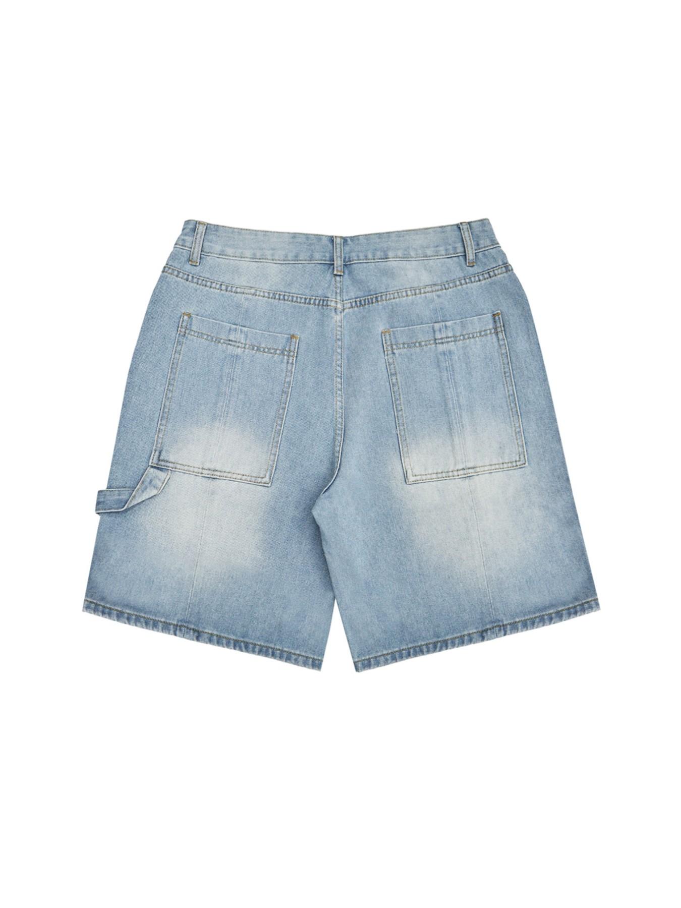 Millennial Style Light Wash Loose Fit Jeans Shorts, Women's Mid-Waist Colorblock Stitch Bermuda Jean Five-Quarter Pants, Casual Streetwear