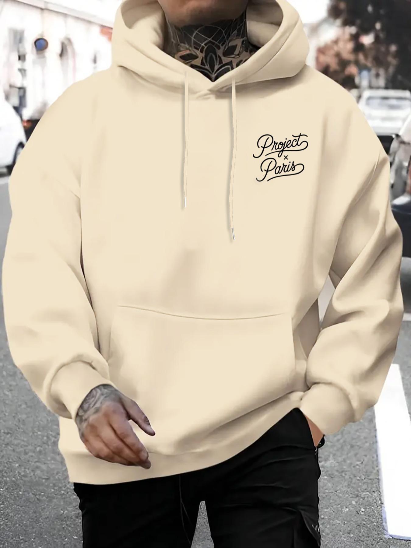 Men's French Trend Hoodie, Project X Paris Artistic Letter Print, Soft Fabric, Casual Fall & Winter Wear, Street Style