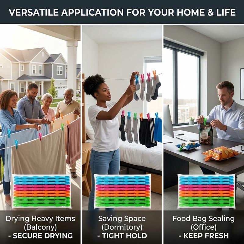 Multi functional and strong windproof clothes drying clip set, plastic colored clothes clip, home drying blanket, snack bag, sealed clip, essential storage supplies for dormitories