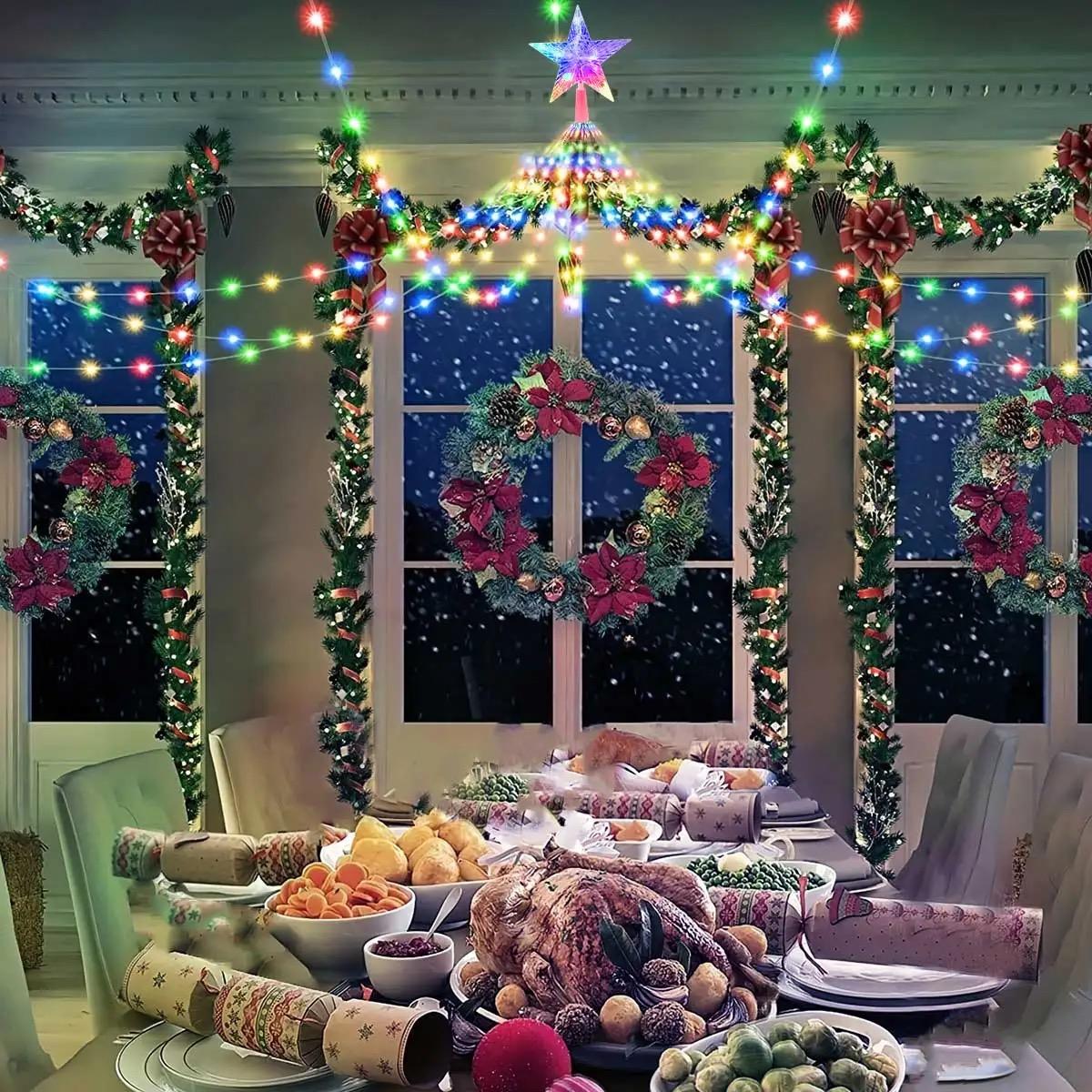 Solar Christmas Waterfall Lights, 200 LED Outdoor Waterproof String Lights, 8 Modes Fairy Lights for Holiday Decorations, Led Star Light