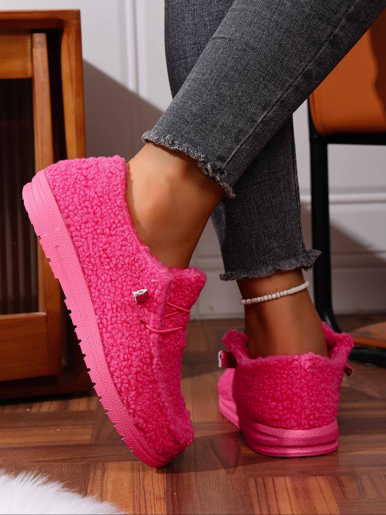 Women's Fashion Cotton Shoes, Casual Slip On, New Style Slip-On Plush Slippers, Fleece Lined Single Shoe, Suitable for Daily Wear & Home Use