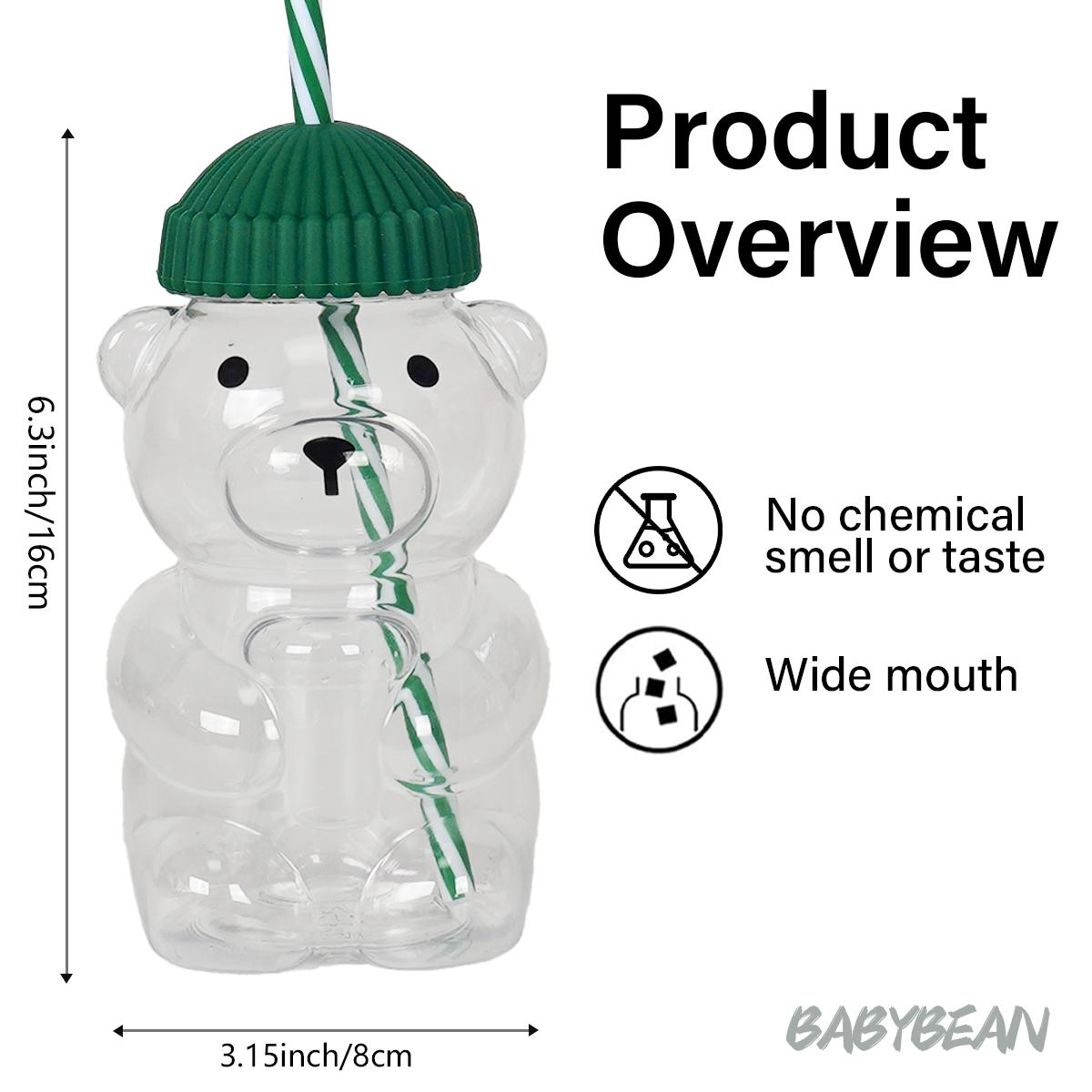 Teddy Bear Water Cup 550ML, Cute Small Bear Plastic Cup Tumbler with Detachable Straw, Home Bar Restaurant Car Use, Casual Cafe Drinkware