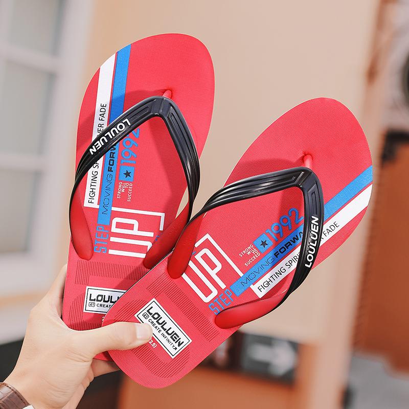 Men's Flip-Flops with Letter Print, Casual PVC Sandals, Comfortable Beach Shoes, Lightweight Slippers for Home, Bathroom, and Beach