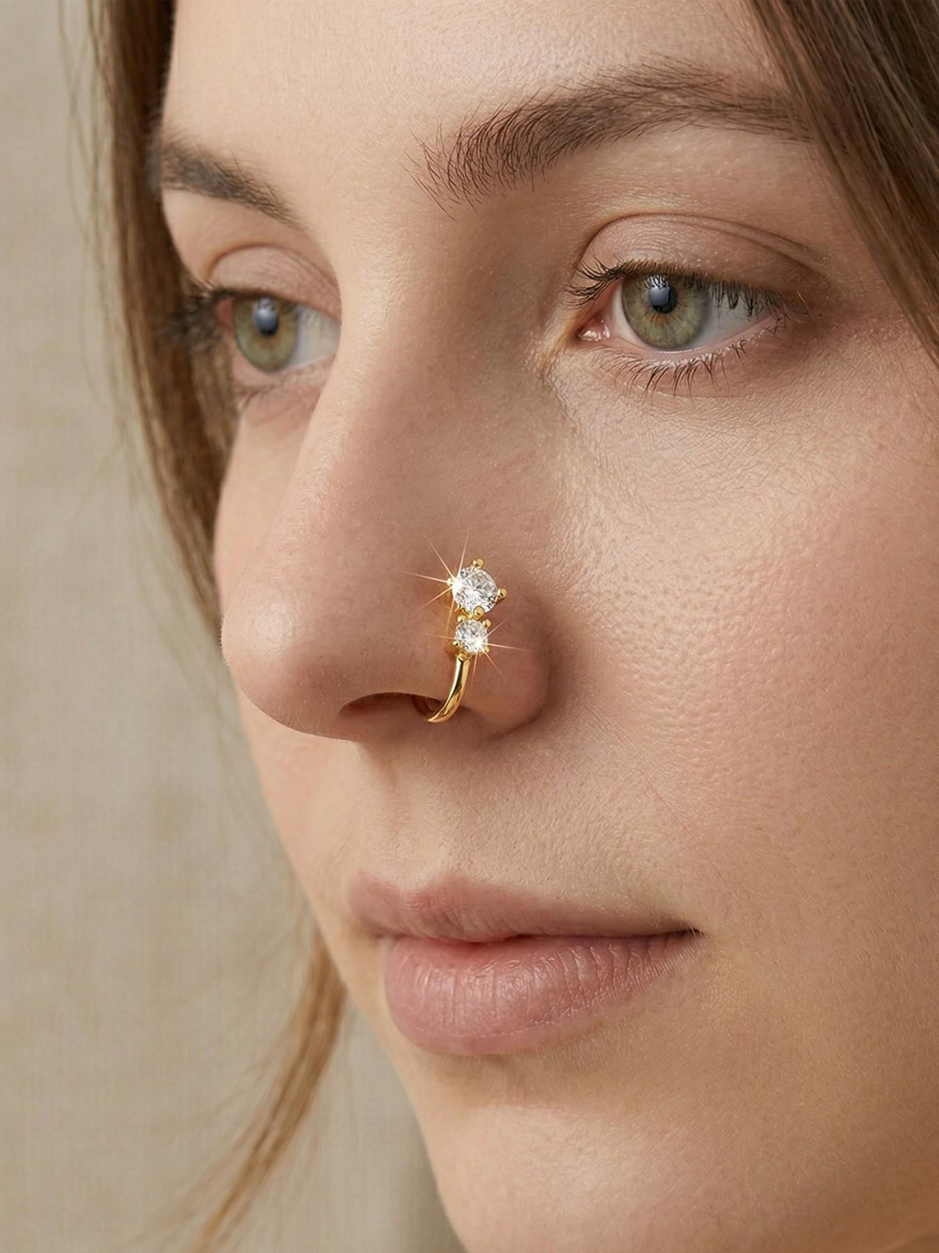 4-Pack Easy Flower Nose Clips, Synthetic Zirconia Inlay, Fake Piercing-Free Nose Jewelry, Fashionable Daily Wear Nose Rings